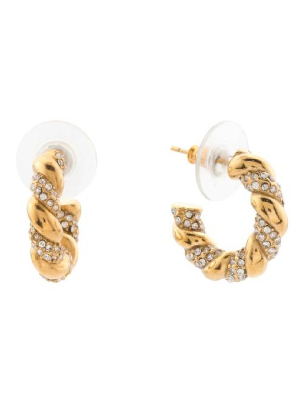 KENNETH JAY LANE Gold And Crystal Pave Twist Open Hoop Earrings